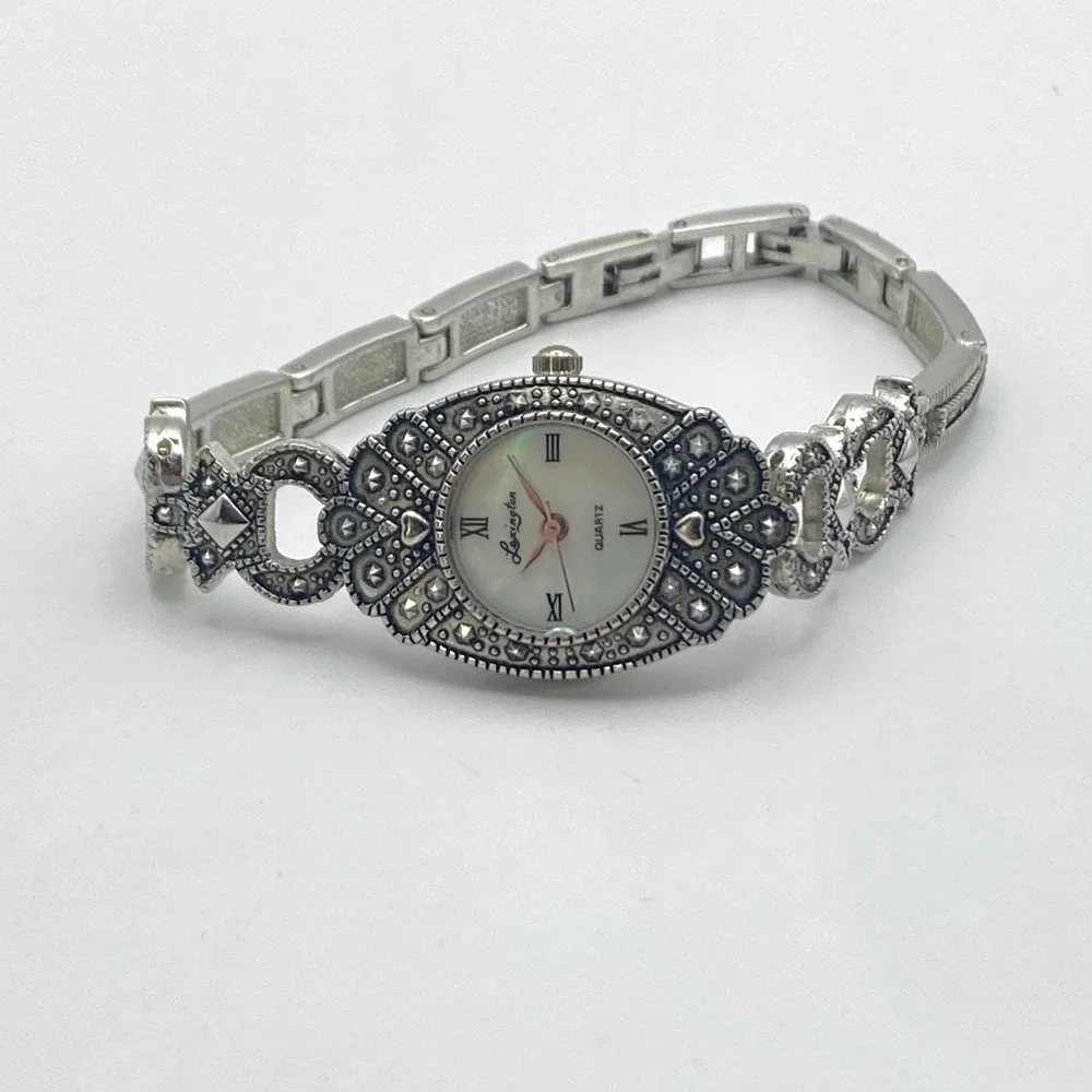 Lexington Women's Marcasite Watch 21mm Silver Tone MOP Dial New Battery 6.75